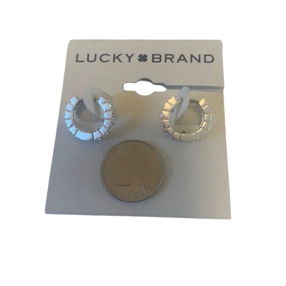 Delicate Pave Matte Silver Huggie Hoops - Picture 6 of 6